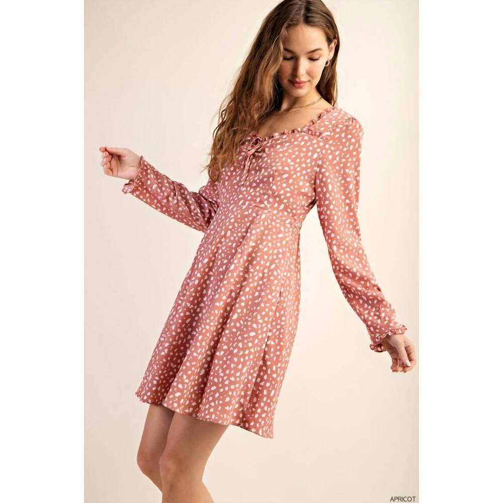 NEW KORI sweetest back smocked long sleeves back tied dress in apricot - Picture 4 of 6